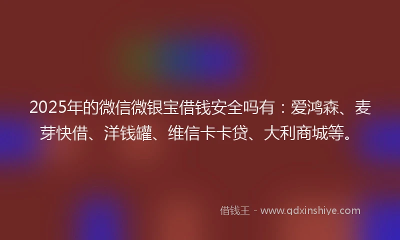 2025年的微信微银宝借钱安全吗有：爱鸿森、麦芽快借、洋钱罐、维信卡卡贷、大利商城等。