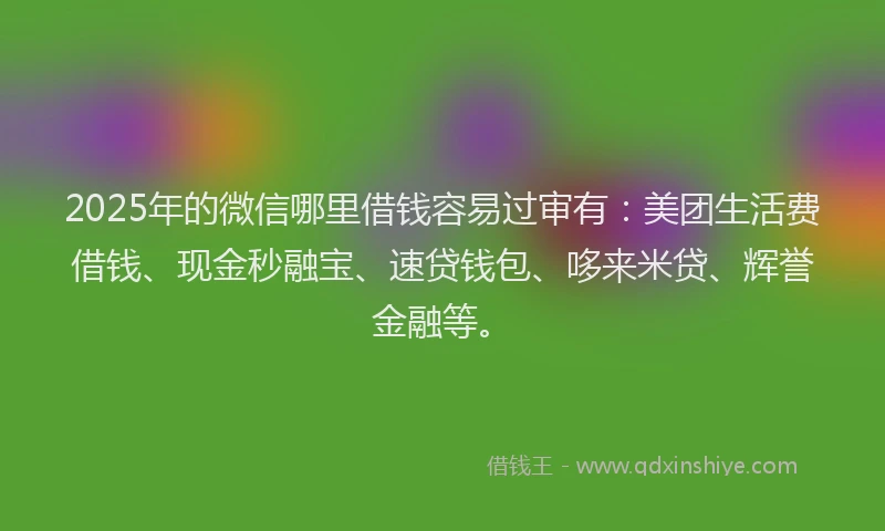 2025年的微信哪里借钱容易过审有：美团生活费借钱、现金秒融宝、速贷钱包、哆来米贷、辉誉金融等。