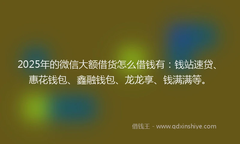 2025年的微信大额借货怎么借钱有：钱站速贷、惠花钱包、鑫融钱包、龙龙享、钱满满等。