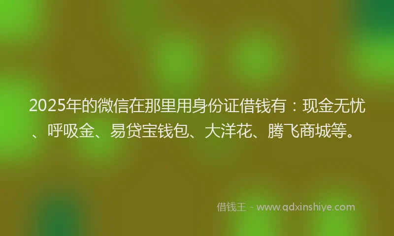 2025年的微信在那里用身份证借钱有：现金无忧、呼吸金、易贷宝钱包、大洋花、腾飞商城等。