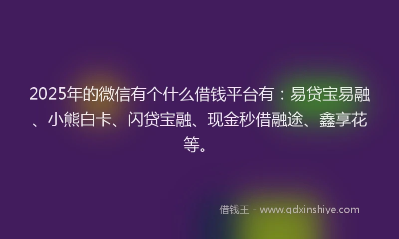 2025年的微信有个什么借钱平台有：易贷宝易融、小熊白卡、闪贷宝融、现金秒借融途、鑫享花等。