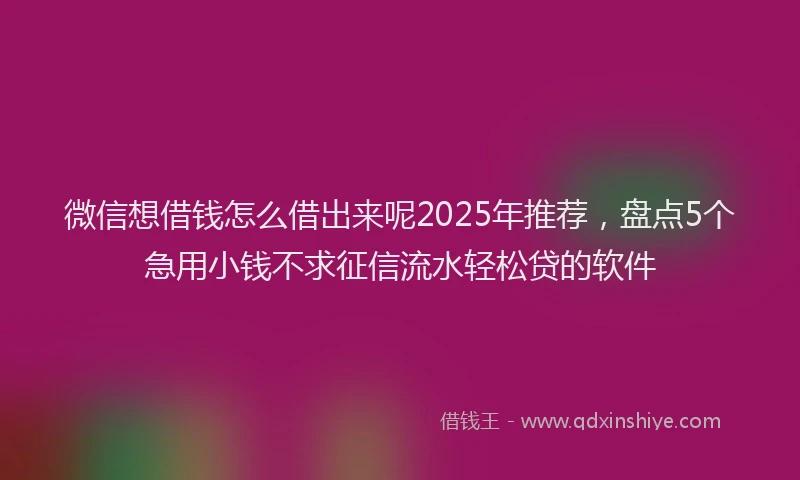 微信想借钱怎么借出来呢2025年推荐，盘点5个急用小钱不求征信流水轻松贷的软件