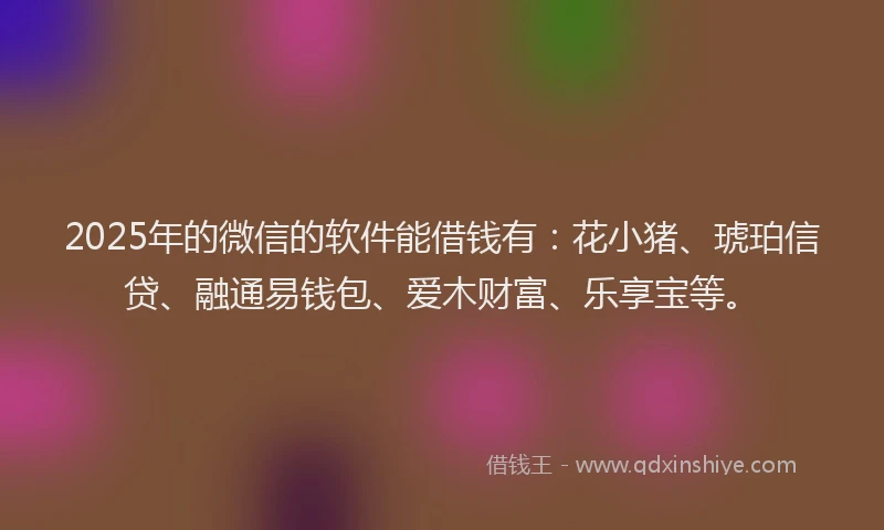 2025年的微信的软件能借钱有：花小猪、琥珀信贷、融通易钱包、爱木财富、乐享宝等。