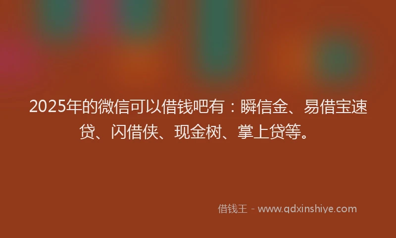 2025年的微信可以借钱吧有：瞬信金、易借宝速贷、闪借侠、现金树、掌上贷等。