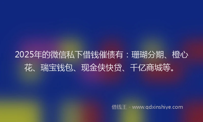 2025年的微信私下借钱催债有：珊瑚分期、橙心花、瑞宝钱包、现金侠快贷、千亿商城等。