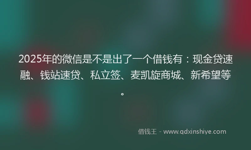 2025年的微信是不是出了一个借钱有：现金贷速融、钱站速贷、私立签、麦凯旋商城、新希望等。
