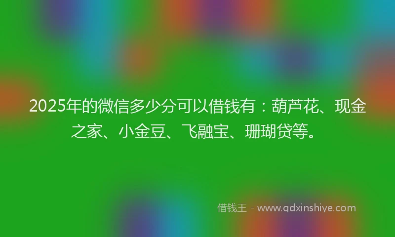 2025年的微信多少分可以借钱有：葫芦花、现金之家、小金豆、飞融宝、珊瑚贷等。