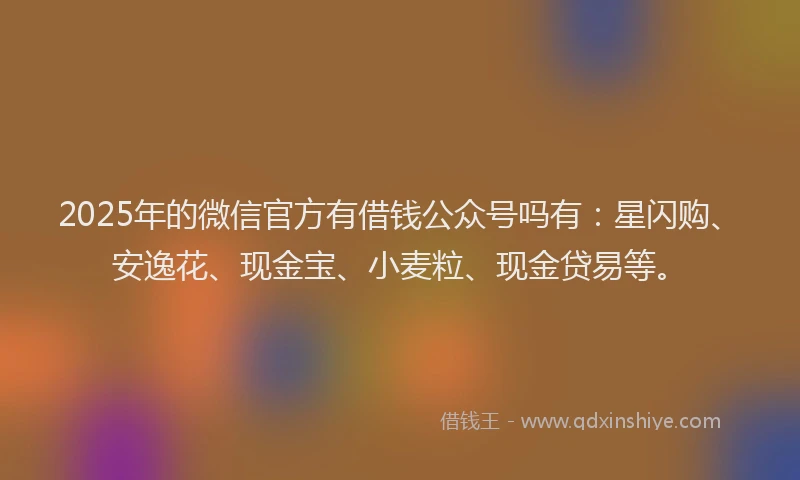 2025年的微信官方有借钱公众号吗有：星闪购、安逸花、现金宝、小麦粒、现金贷易等。