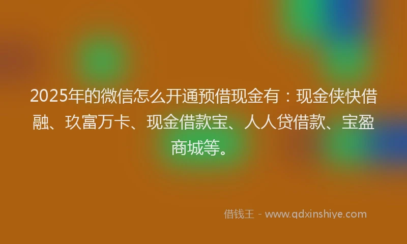 2025年的微信怎么开通预借现金有：现金侠快借融、玖富万卡、现金借款宝、人人贷借款、宝盈商城等。
