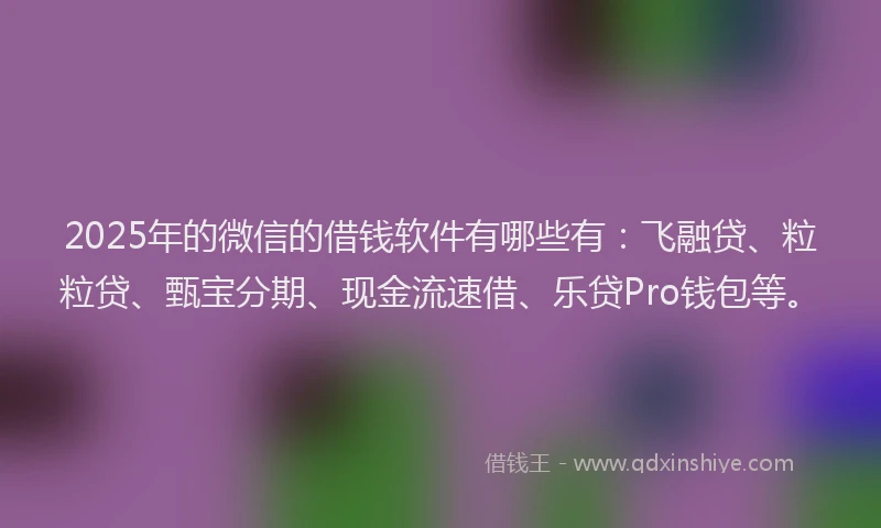 2025年的微信的借钱软件有哪些有：飞融贷、粒粒贷、甄宝分期、现金流速借、乐贷Pro钱包等。