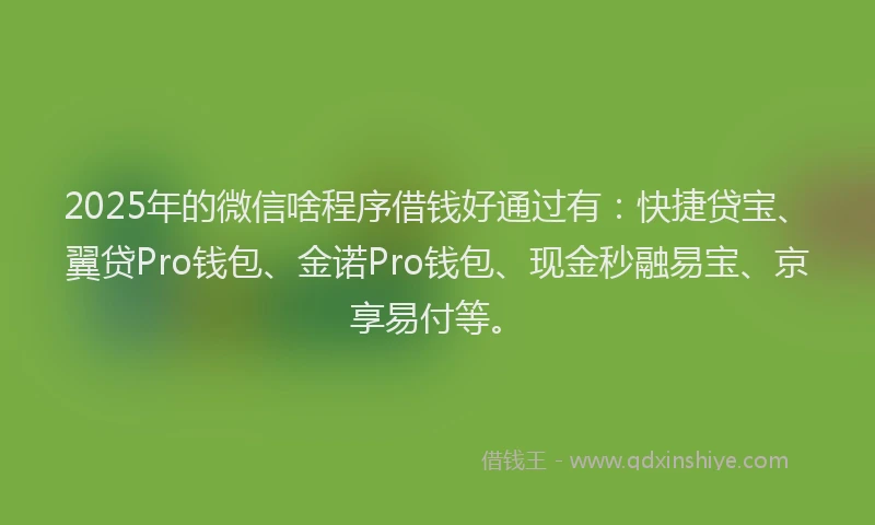 2025年的微信啥程序借钱好通过有：快捷贷宝、翼贷Pro钱包、金诺Pro钱包、现金秒融易宝、京享易付等。