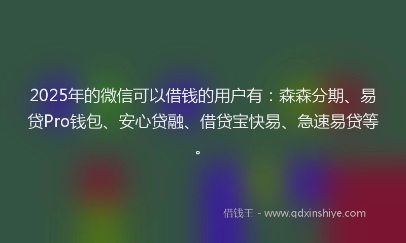 2025年的微信可以借钱的用户有：森森分期、易贷Pro钱包、安心贷融、借贷宝快易、急速易贷等。