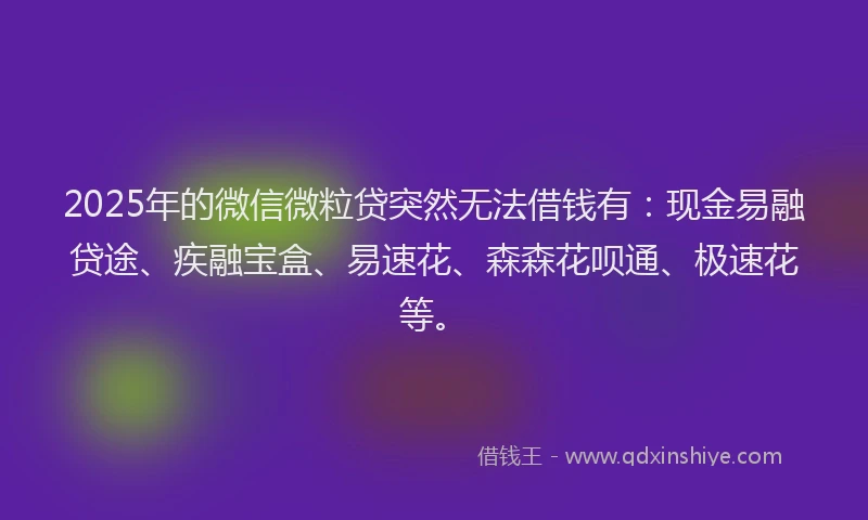 2025年的微信微粒贷突然无法借钱有：现金易融贷途、疾融宝盒、易速花、森森花呗通、极速花等。