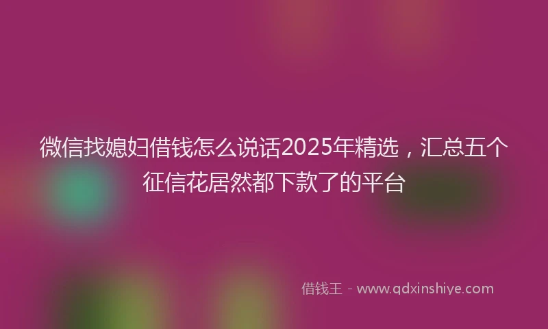 微信找媳妇借钱怎么说话2025年精选，汇总五个征信花居然都下款了的平台