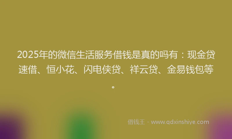 2025年的微信生活服务借钱是真的吗有：现金贷速借、恒小花、闪电侠贷、祥云贷、金易钱包等。