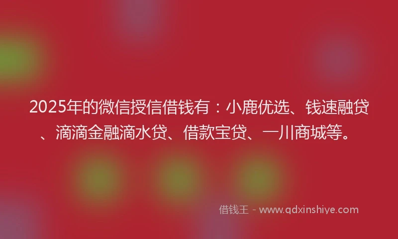 2025年的微信授信借钱有：小鹿优选、钱速融贷、滴滴金融滴水贷、借款宝贷、一川商城等。