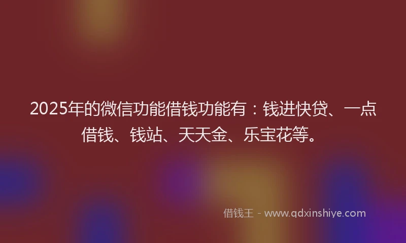 2025年的微信功能借钱功能有：钱进快贷、一点借钱、钱站、天天金、乐宝花等。