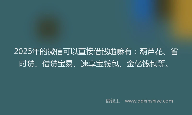 2025年的微信可以直接借钱啦嘛有：葫芦花、省时贷、借贷宝易、速享宝钱包、金亿钱包等。