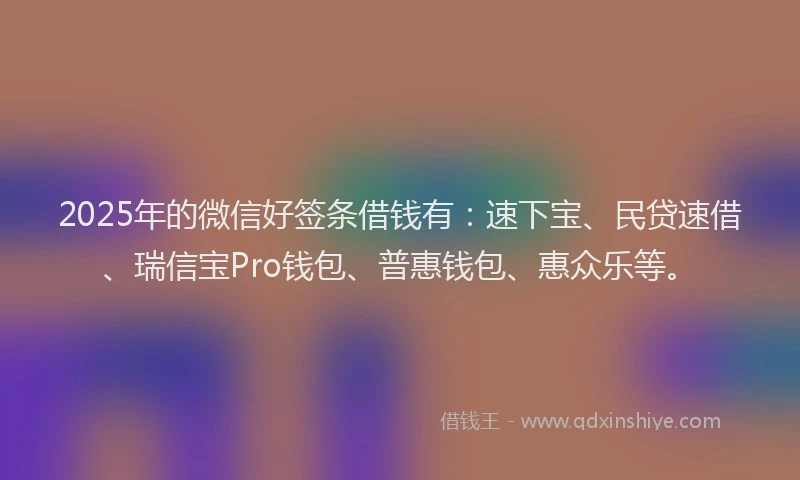 2025年的微信好签条借钱有：速下宝、民贷速借、瑞信宝Pro钱包、普惠钱包、惠众乐等。