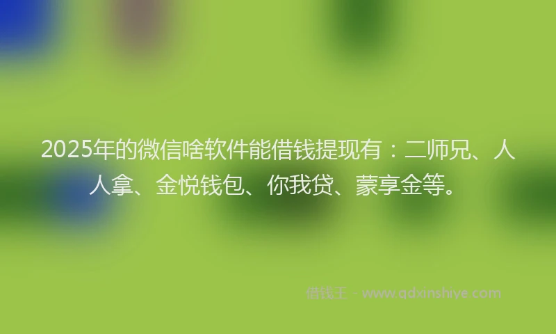 2025年的微信啥软件能借钱提现有：二师兄、人人拿、金悦钱包、你我贷、蒙享金等。