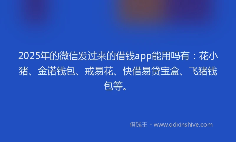 2025年的微信发过来的借钱app能用吗有：花小猪、金诺钱包、戒易花、快借易贷宝盒、飞猪钱包等。