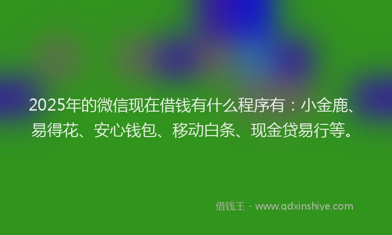 2025年的微信现在借钱有什么程序有：小金鹿、易得花、安心钱包、移动白条、现金贷易行等。
