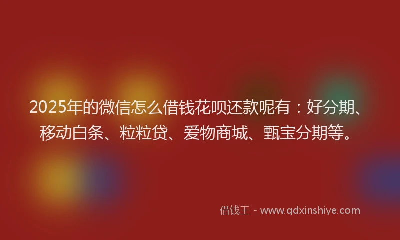2025年的微信怎么借钱花呗还款呢有：好分期、移动白条、粒粒贷、爱物商城、甄宝分期等。