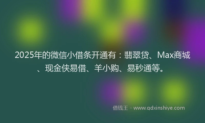 2025年的微信小借条开通有：翡翠贷、Max商城、现金侠易借、羊小购、易秒通等。
