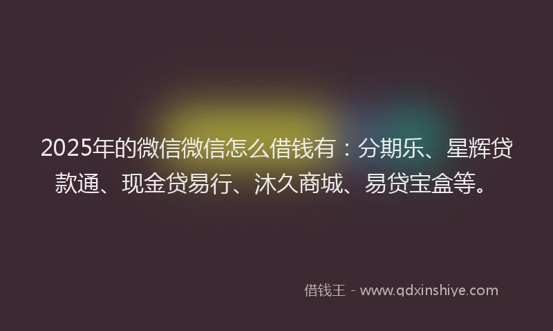 2025年的微信微信怎么借钱有：分期乐、星辉贷款通、现金贷易行、沐久商城、易贷宝盒等。