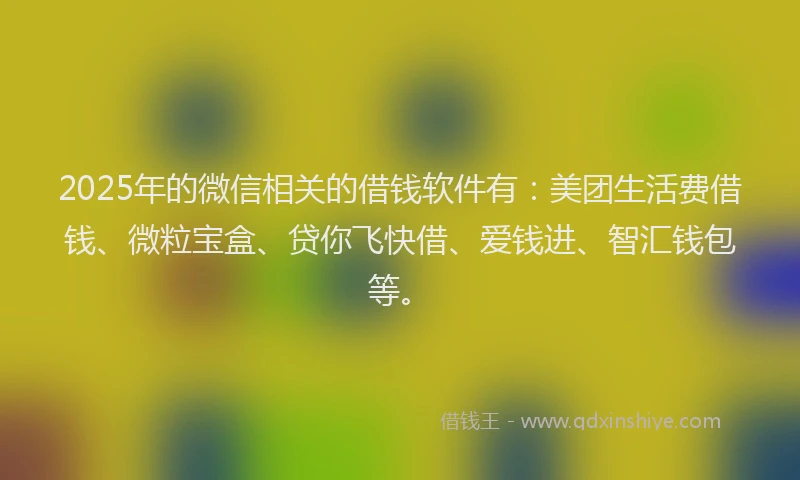 2025年的微信相关的借钱软件有：美团生活费借钱、微粒宝盒、贷你飞快借、爱钱进、智汇钱包等。