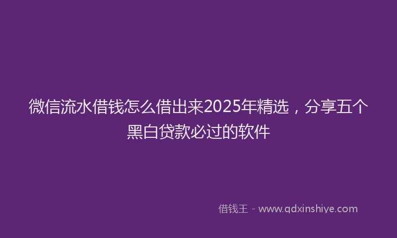 微信流水借钱怎么借出来2025年精选，分享五个黑白贷款必过的软件