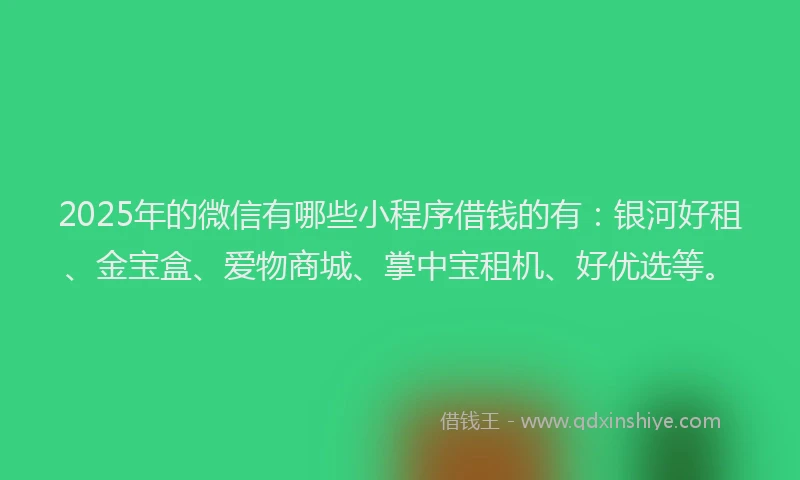 2025年的微信有哪些小程序借钱的有：银河好租、金宝盒、爱物商城、掌中宝租机、好优选等。