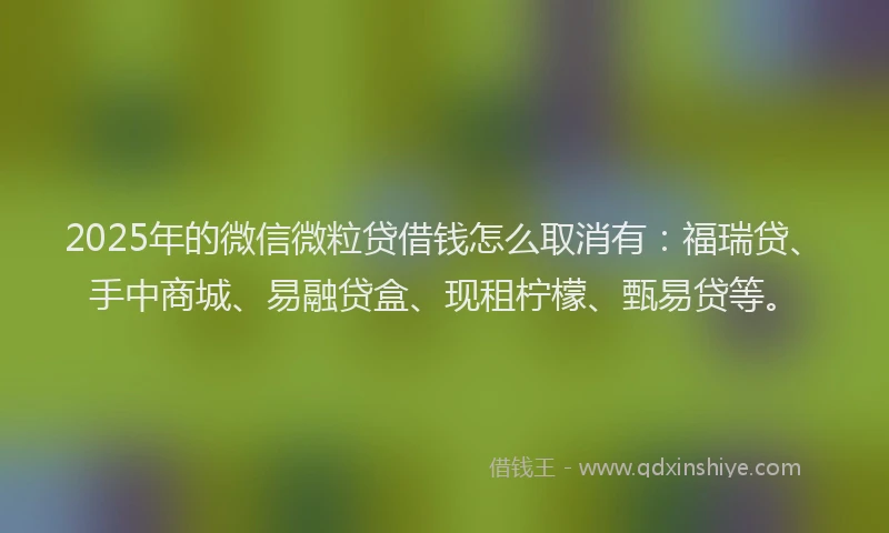 2025年的微信微粒贷借钱怎么取消有：福瑞贷、手中商城、易融贷盒、现租柠檬、甄易贷等。