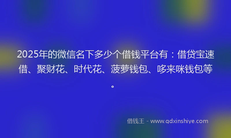 2025年的微信名下多少个借钱平台有：借贷宝速借、聚财花、时代花、菠萝钱包、哆来咪钱包等。