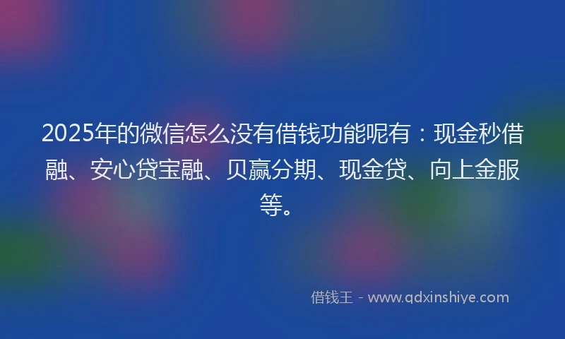 2025年的微信怎么没有借钱功能呢有：现金秒借融、安心贷宝融、贝赢分期、现金贷、向上金服等。