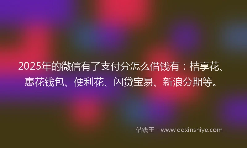 2025年的微信有了支付分怎么借钱有：桔享花、惠花钱包、便利花、闪贷宝易、新浪分期等。