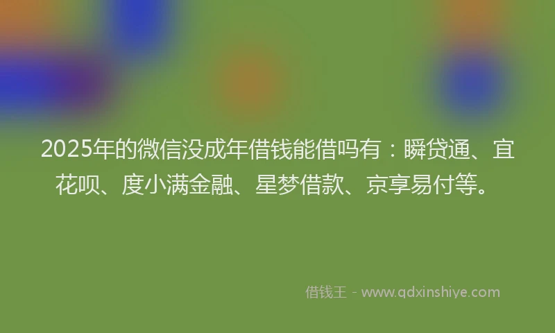 2025年的微信没成年借钱能借吗有：瞬贷通、宜花呗、度小满金融、星梦借款、京享易付等。