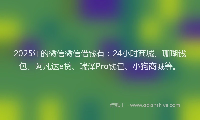 2025年的微信微信借钱有：24小时商城、珊瑚钱包、阿凡达e贷、瑞泽Pro钱包、小狗商城等。