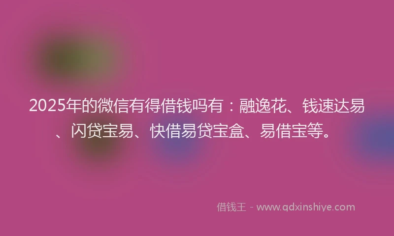 2025年的微信有得借钱吗有：融逸花、钱速达易、闪贷宝易、快借易贷宝盒、易借宝等。