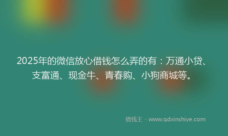 2025年的微信放心借钱怎么弄的有：万通小贷、支富通、现金牛、青春购、小狗商城等。