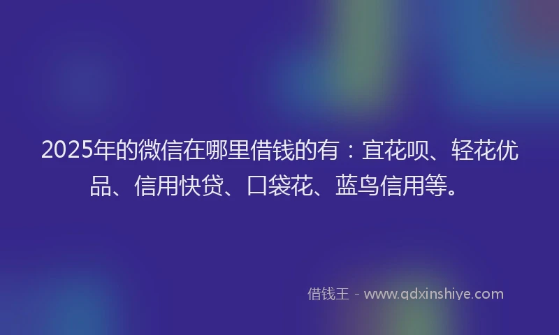 2025年的微信在哪里借钱的有：宜花呗、轻花优品、信用快贷、口袋花、蓝鸟信用等。