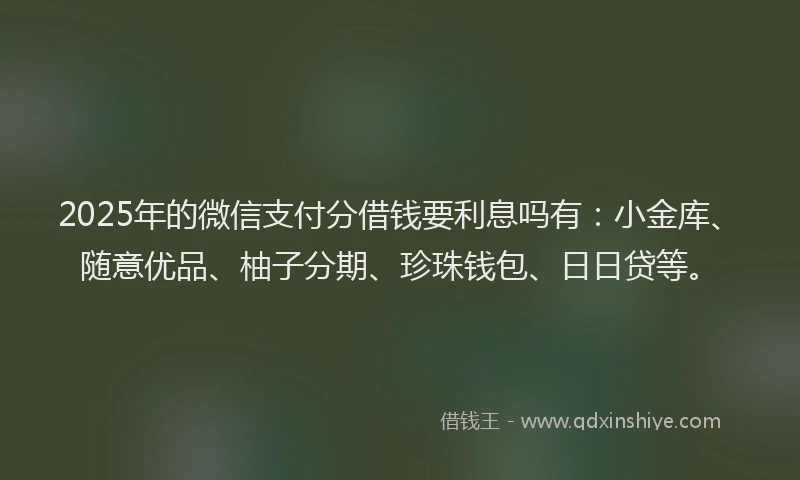 2025年的微信支付分借钱要利息吗有：小金库、随意优品、柚子分期、珍珠钱包、日日贷等。