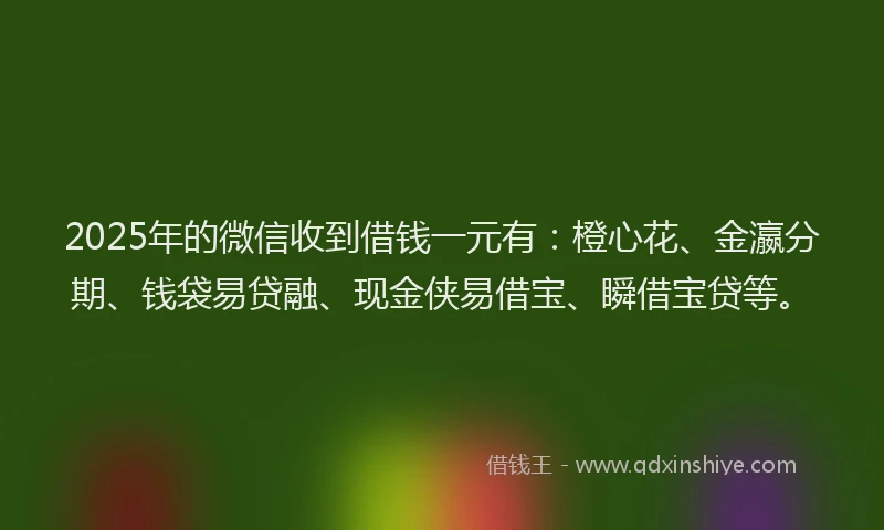 2025年的微信收到借钱一元有：橙心花、金瀛分期、钱袋易贷融、现金侠易借宝、瞬借宝贷等。