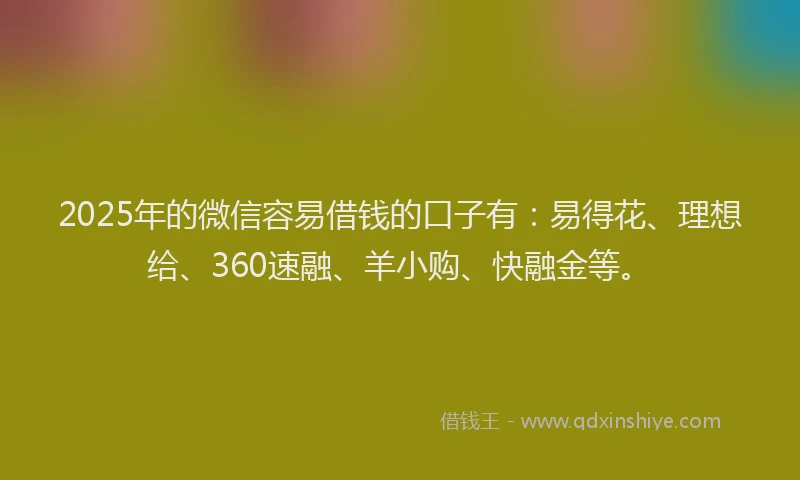 2025年的微信容易借钱的口子有：易得花、理想给、360速融、羊小购、快融金等。