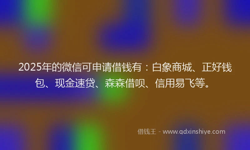 2025年的微信可申请借钱有：白象商城、正好钱包、现金速贷、森森借呗、信用易飞等。