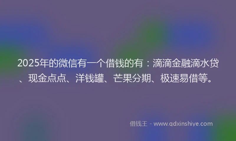 2025年的微信有一个借钱的有：滴滴金融滴水贷、现金点点、洋钱罐、芒果分期、极速易借等。