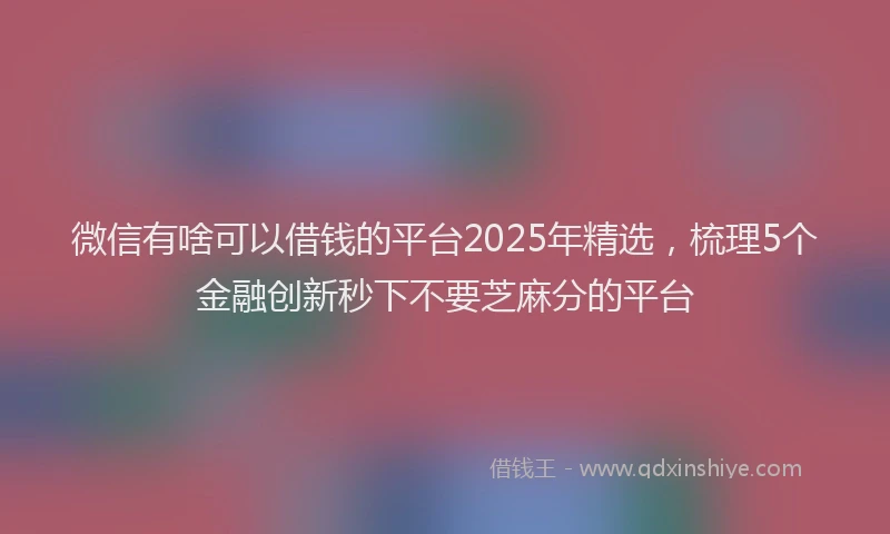 微信有啥可以借钱的平台2025年精选，梳理5个金融创新秒下不要芝麻分的平台