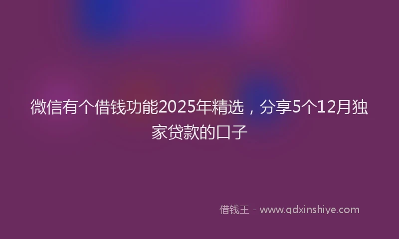 微信有个借钱功能2025年精选，分享5个12月独家贷款的口子