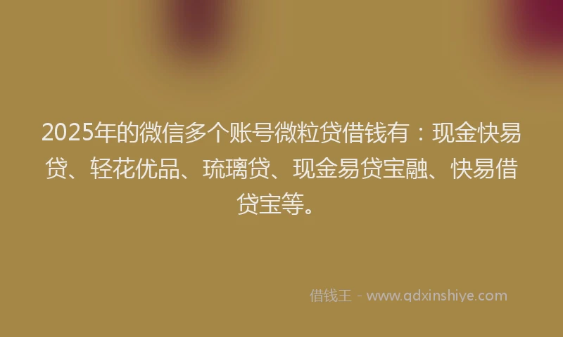 2025年的微信多个账号微粒贷借钱有：现金快易贷、轻花优品、琉璃贷、现金易贷宝融、快易借贷宝等。