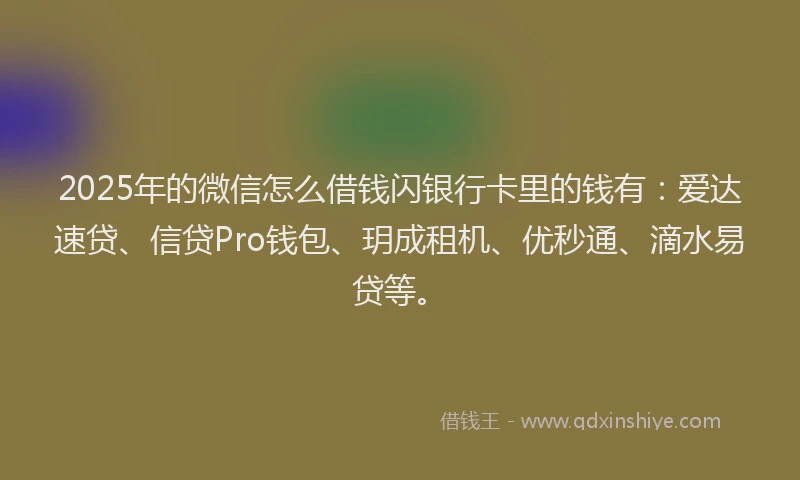 2025年的微信怎么借钱闪银行卡里的钱有：爱达速贷、信贷Pro钱包、玥成租机、优秒通、滴水易贷等。